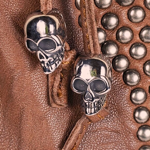 Thomas Wylde Brown Leather Studded Skull Large Hobo Bag Vintage Y2K - Picture 4 of 15
